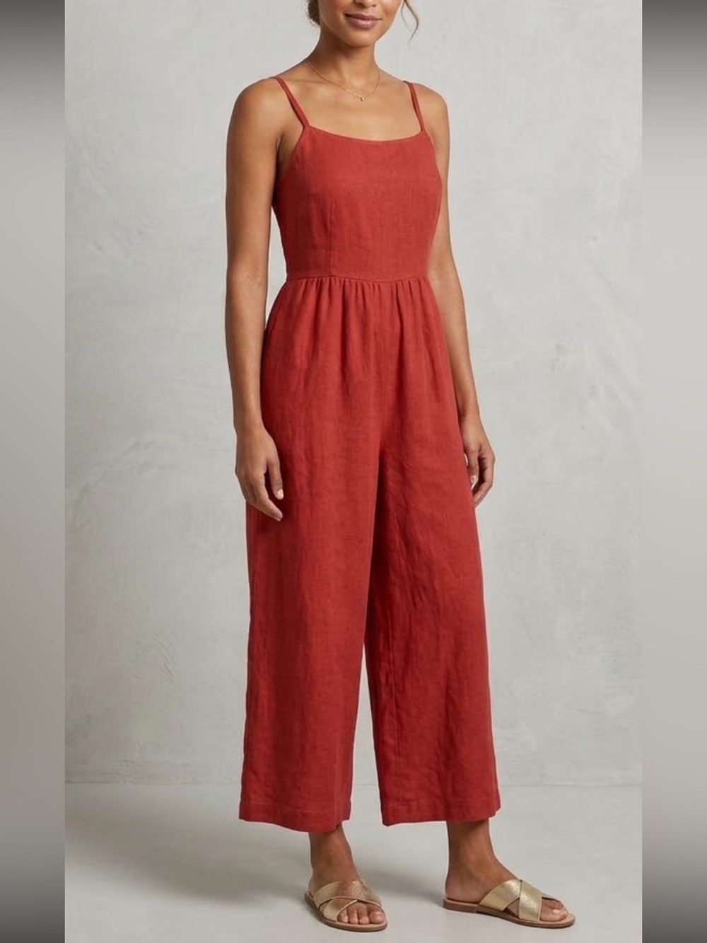 Old Navy Cherry Red Wide-Leg Spaghetti-Strap Jumpsuit somecked panel back size S